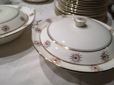 Phoenix Ware T F & S Ltd Tureen, White with Gold Rim  9.25" dia 