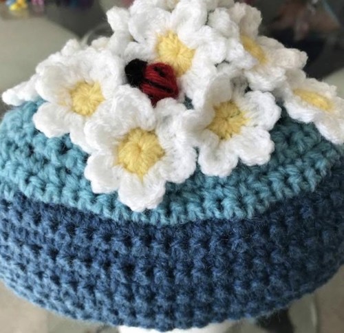 Knitted pink peach tea cosy - knitted,