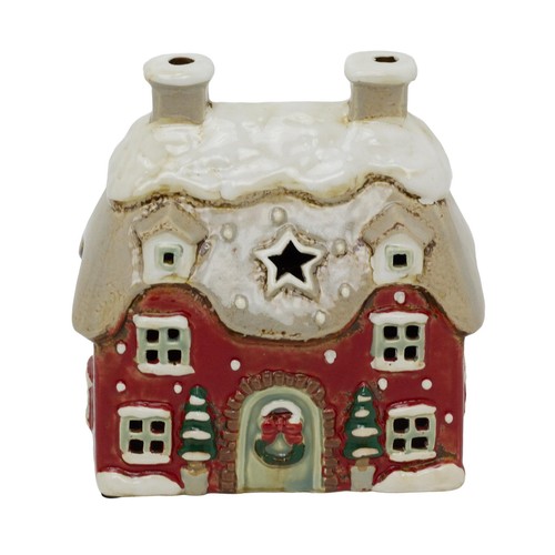 Red stoneware christmas house - stoneware,