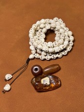Group Of Beads, Tibetan / Nepalese Vantage Skull Mala Beads, Amber, Agate