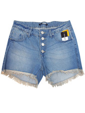 Fashionable DENIM-BLUE Frayed Hem Denim Shorts Size 8 to 18 UK