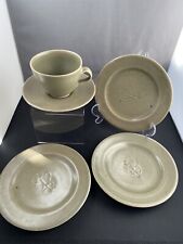 Bernard Leach Decorated Plates & a Cup & Saucer C1940-50 Leach Pottery St Ives.