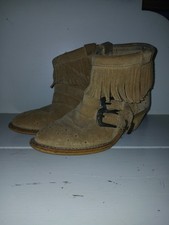Tan Suede Fringe Ankle Boots