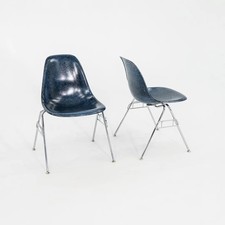 2010s Pair of Modernica Eames Fiberglass Dining Side Shell Chairs in Navy Blue