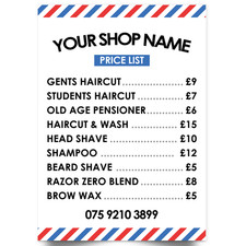 Barber shop Poster Price List ADVERTISING SIGN Salon PRICES A5 A4 A3 A2 A1