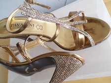 Exquisite Real Leather Diamante Gold Shoes.  Worn once.  Heel height approx 3.5