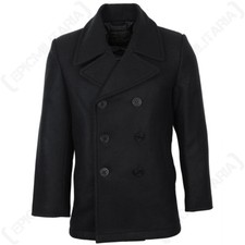 Mil-Tec US Navy Pea Coat - Black - Military Style Double Breasted Wool Jacket