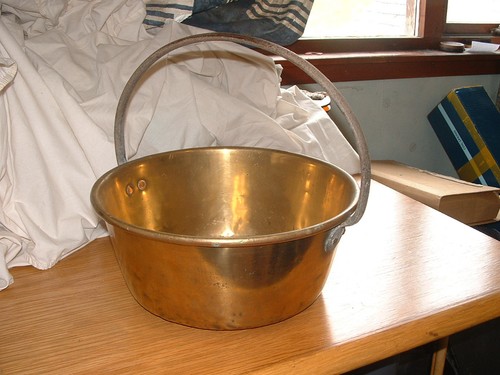 Vintage brass jam pot pan - brass, /
