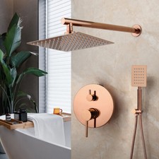 8" Bathroom Rose Gold Concealed Shower Faucet Head Embeded Valve Box Taps Units