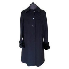 Original Osterreich Loden Overcoat Black Wool Faux Fur Trim Ladies EU36 UK8