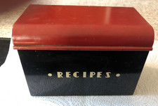 Metal Recipe File Box Hinged Lid Distressed Painted Finish