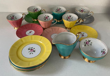 Walbrzych porcelain china 20pc tea set harlequin rose cups saucers side plates