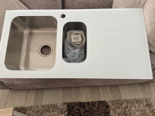 New glass white kitchen sink - new,