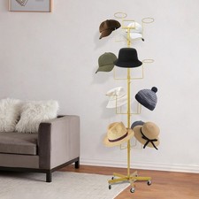 16-Hook Mobile Hat Rack Freestanding Hat Display Stand, Floor-Standing, Gold