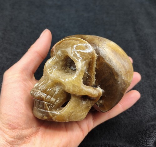 Large honey calcite skull - large,