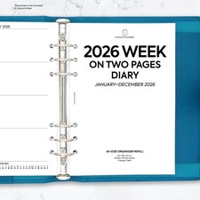 A5 size 2026 Week on two pages diary organiser refill | Fits A5 Filofax