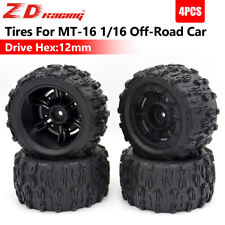 4x ZD Racing Rubber Tires 12mm Hex Sponge Nylon Wheel Rim Tires For 1/16 RC Car