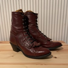 1980's Capazio Lace-up Western Cowboy Roper Kiltie Boots UK7 US8 Made in USA