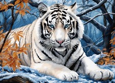 White Tiger Latch Hook Rug Kit