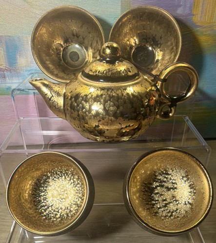 Gold crackle glaze ceramic tea - gold,