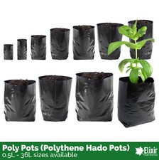 Black Poly Growbag Pots (Polythene Plant HadoPots) Various Sizes & Reusable
