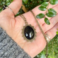 Scrying Mirror Pendant Necklace Handmade & Consecrated Black Glass Divination
