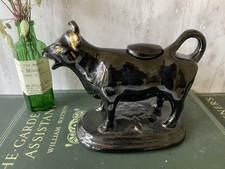 Antique Staffordshire Jackfield Black Cow Creamer with Lid