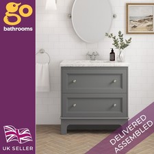 Light Grey Vanity Unit Classic 800mm Unit & Marble Top 2 Drawer Bathroom Storage