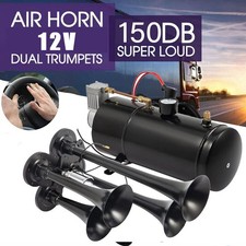 12V 150PSI Air Compressor 4 Trumpet Horn System Kit For Train Truck RV Boat UK
