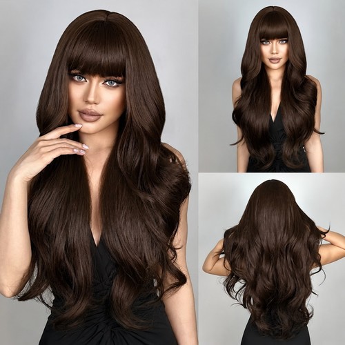 Dark brown long wavy synthetic - long,