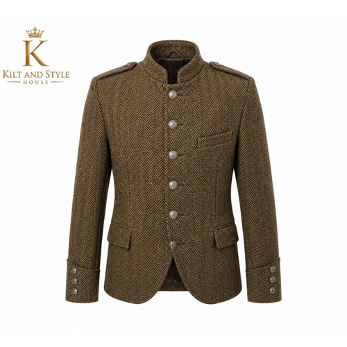 Brown herringbone wool - brown,
