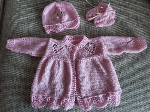 Hand knitted girls - matinee, set