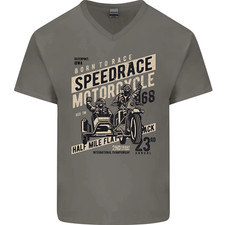 Speedrace Motorcycle Side Car Motorbike Mens V-Neck Cotton T-Shirt