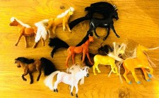Vintage Toy Plastic Velvet Flocked Felt Coated Horse Pony Bundle X8 Farm Animals