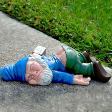 Funny Drunk Dwarf Garden Gnome Decor Yard Patio Ornament Rude Passed Out Statue