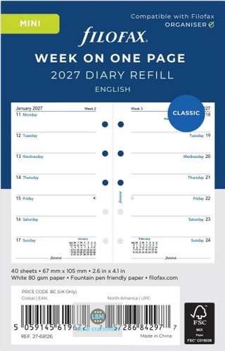 Filofax 2027 mini diary week - 2027,