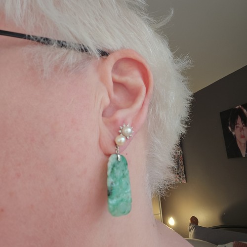 Jade earings white gold - jade, in