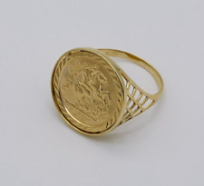 375 9ct Solid Gold Half Sovereign Saint George Ring Size Z - 20mm