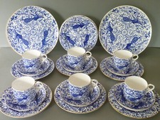 Royal Crown Derby Blue Peacock Tea Set 22pc: Cup Saucer Cake Side Plate Antique