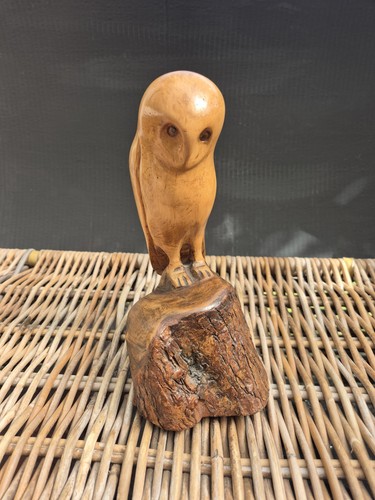 Hand carved wooden barn owl - hand,