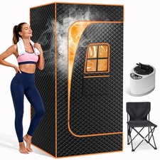 Full-Size Portable Home Sauna Steam Room with Steamer, Folding Chair & Floor Mat