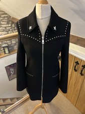 Zara Woman Wool Blend Coat Black Western Style Size XS Studded Blogger