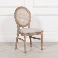 Stackable French Style Bergere Wooden Dining Chair Linen Upholstery Rattan Back
