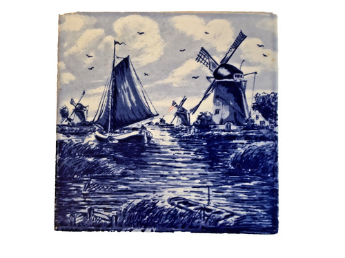 Delft tile blue white boat - &,