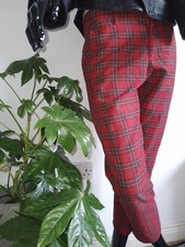Run & Fly Tartan Trousers. 32"W, Short/Slim Leg. Retro-Punk-Mods, Unisex. 