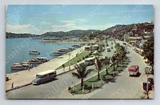 a7  Postcard Vintage Acapulco Miguel Aleman bus cars 229a