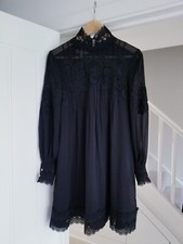 Ted Baker Anneah High Neck Lace Tunic Mini Dress Size 1 UK 8 Black
