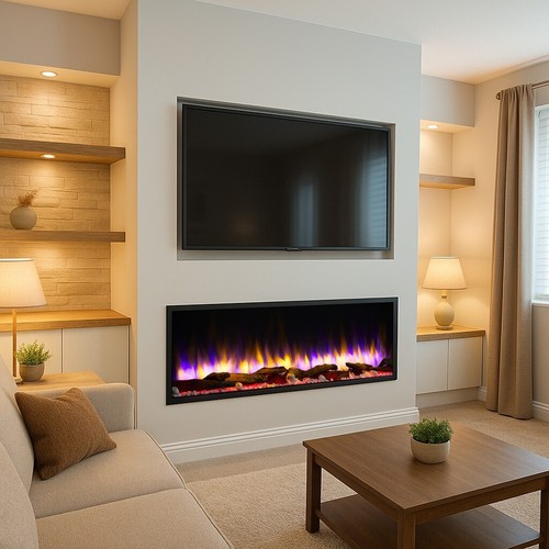 Media wall inset electric - media, fire