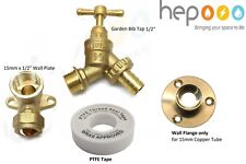 Garden Tap Outside Tap Kit With Brass Wall Plate Elbow or PTFE (CHOOSE  ITEM)