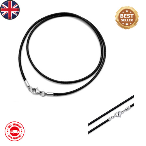 Black genuine leather necklace - black,